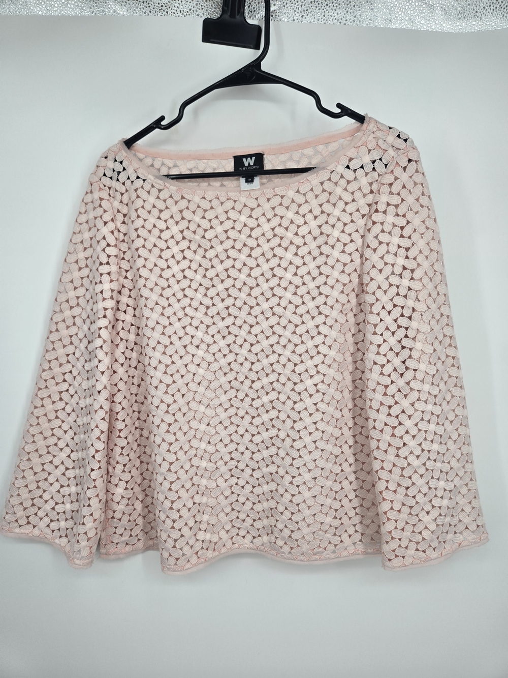 W by Worth Blush Crochet Lace Boatneck Top Medium (8636)